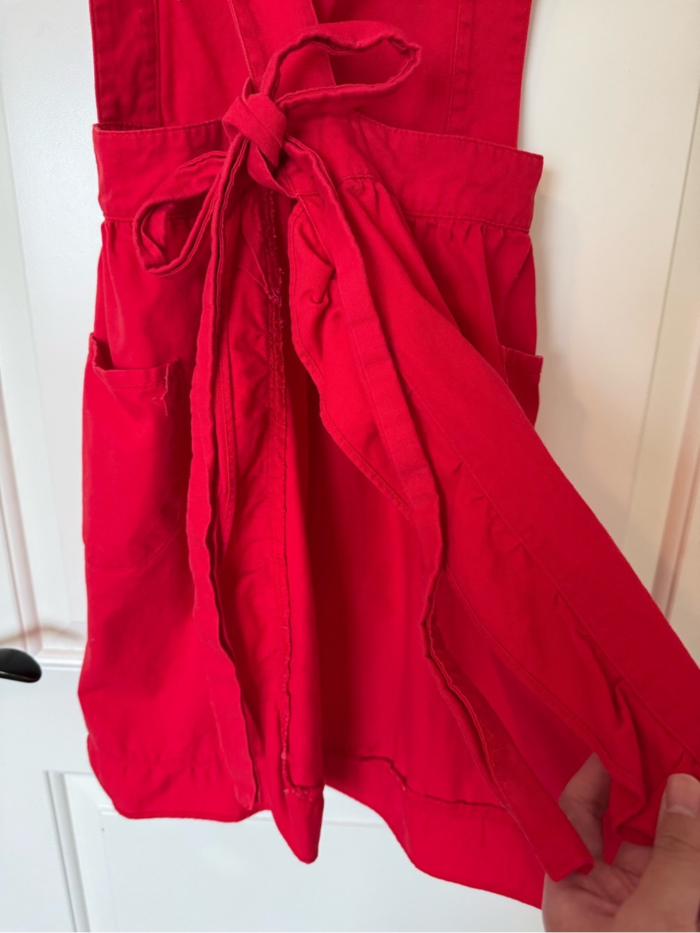 Cherry Red Ruffled Apron with Pockets - Picture 7 of 9
